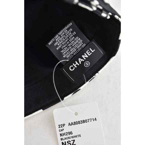 Chanel 22P Black White Graffiti CC Silver Logo Baseball Cap Curved Peak Hat - Picture 11 of 11